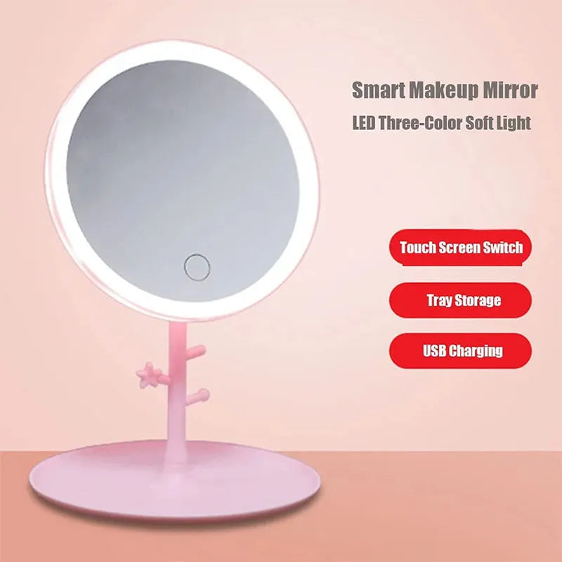 Portable LED Light Makeup Mirror with Tray & Touch Light