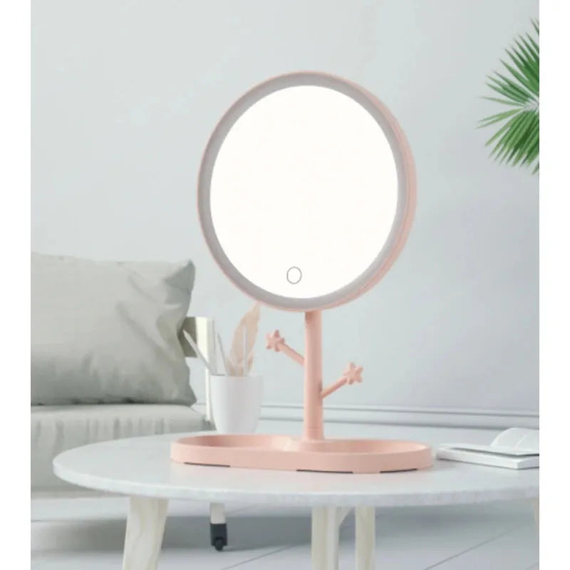 Portable LED Light Makeup Mirror with Tray & Touch Light