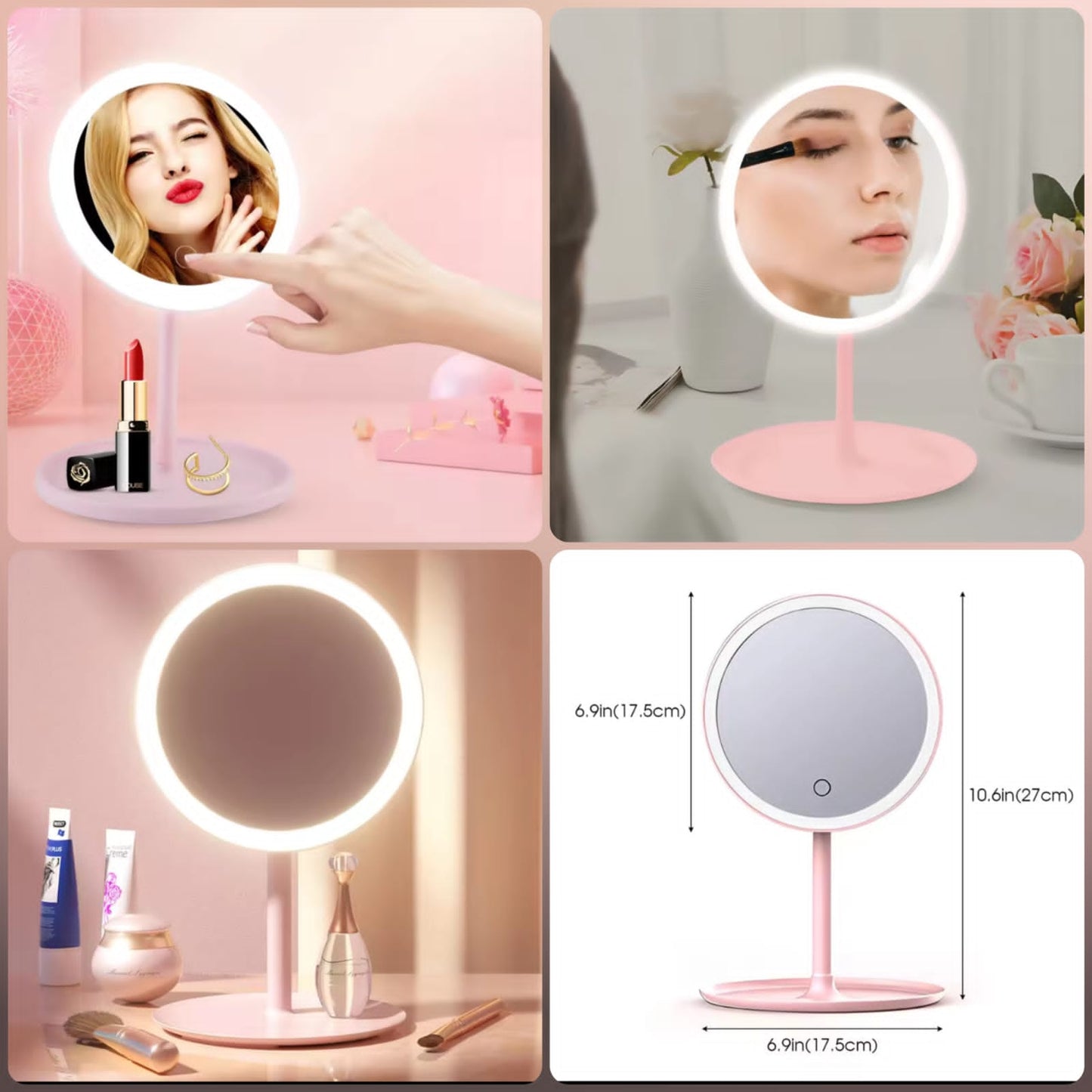 Portable LED Light Makeup Mirror with Tray & Touch Light