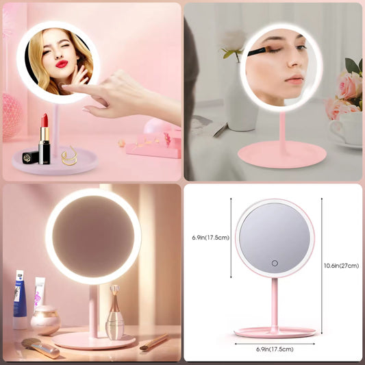 Portable LED Light Makeup Mirror with Tray & Touch Light