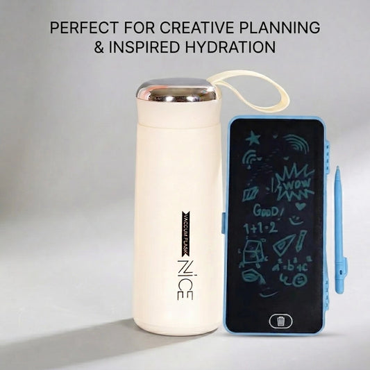 2-in-1 Kids School & Creative Bundle - Premium Insulated Glass Bottle & LCD Drawing Pencil Case